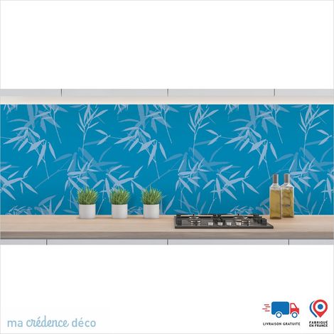 Crédence : Feuilles et bambou 2 - Couleur Bleu clair - Alu composite - 120 - 60 (1/3)