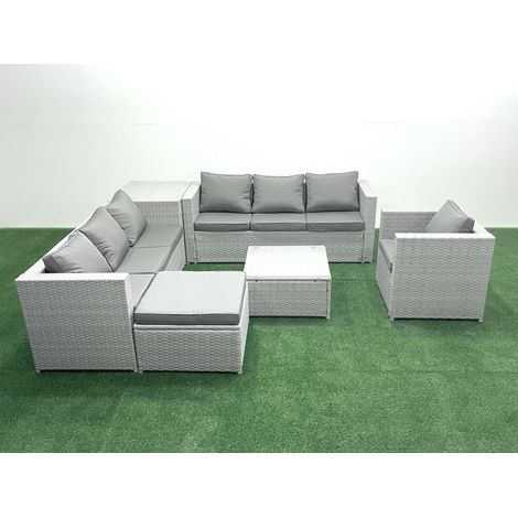Fimous Meubles d'extérieur en rotin avec Fauteuil Table basse carrée Grand tabouret Table d'appoint Gris clair mixte (1/5)