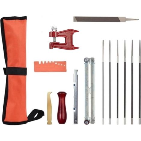 14 Paquet X Kit de pour Tronçonneuse, Affûteur Tronçonneuse avec Rondes Étau à Souche, Ensemble D'Outils D'Affûtage Chaîne - (1/5)