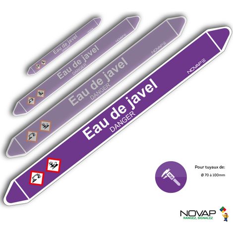 Planche de 2 marqueurs de tuyauterie 450 x 52 mm pour Ø 70 à 100 mm - Eau de javel - 4709000