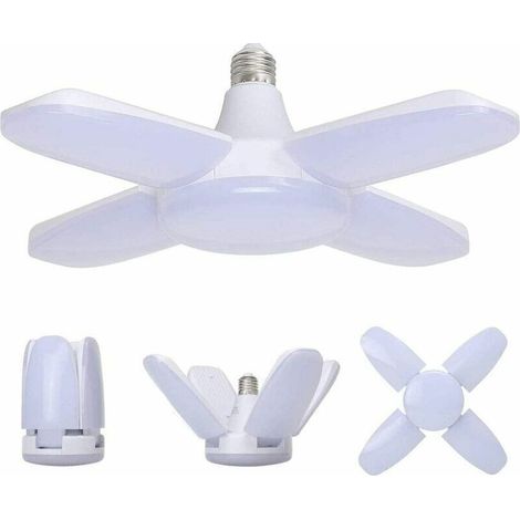 Éclairage de garage à LED 60W, E27 6000 lumens plafonnier de sécurité,Lampe d'atelier déformable à 4 panneaux ajustables,Super Brillant Lumière du Jour pour garage, Entrepôt, Atelier, Gym, Cuisine