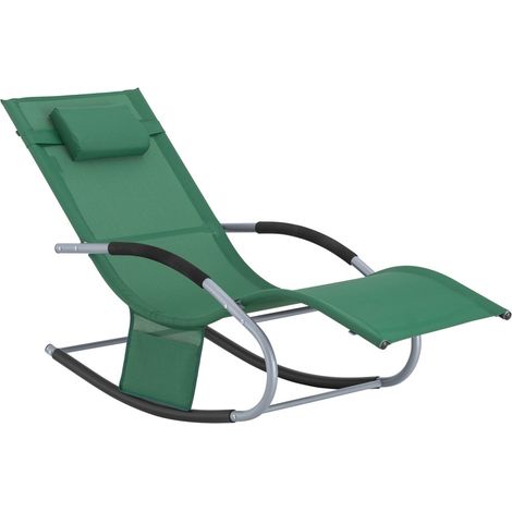 SoBuy Lettino Sdraio da Giardino a Dondolo - Sedia a Dondolo da Esterno in Textilene Verde Scuro con Telaio in Metallo, 150x63x87cm, Lettino Prendisole per Terrazza, Piscina, Patio, OGS28-WD