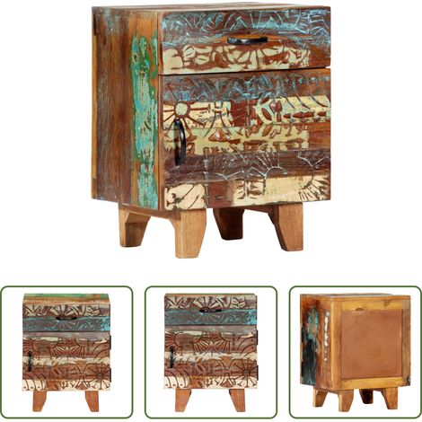 Massivholz - Nachttisch Handgeschnitzt 40x30x50 cm Altholz Massiv (1/5)