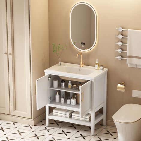 Mobile bagno con lavabo in ceramica 80 cm OKMYHOME (1/2)