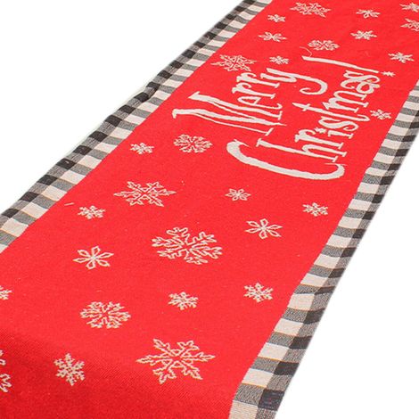 Bedruckter Weihnachtstischläufer mit strapazierfähigem und fleckenbeständigem Fähnchen, englisches Schneeflockenmuster, ideal zum Dekorieren Ihres Weihnachtstisches. (1/5)