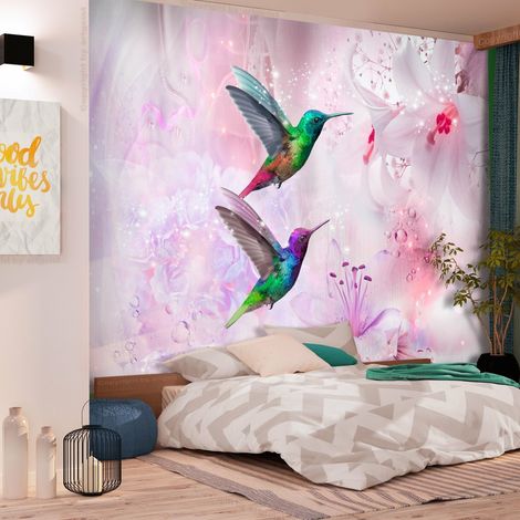 Papier peint colibris colorés violet - 150 x 105 cm (1/4)