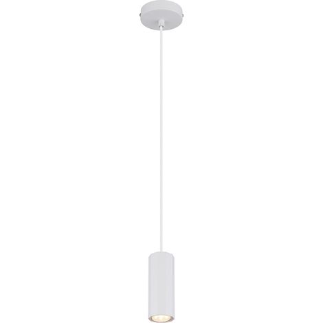 Hängeleuchte skandinavisch Hängelampen Wohnbereich Modern Pendelleuchte einflammig, Metall weiß MDF Holzoptik, 1x GU10 Fassung, LxBxH 10x10x120 cm