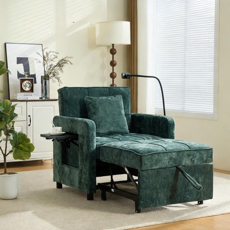 Fauteuil coloris vert en chenille 167 x 79 x 83 cm (1/5)