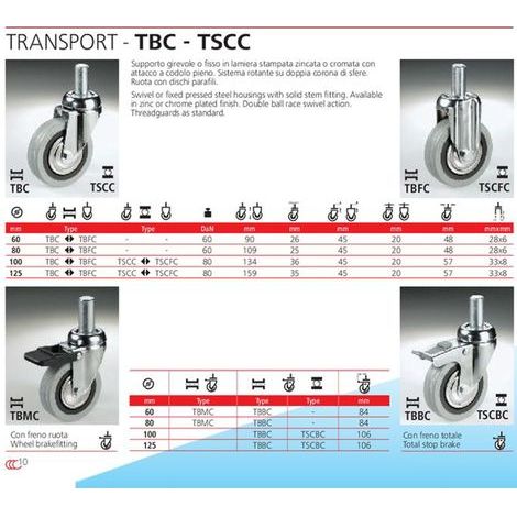 TRADE SHOP - Ruota Grigia Con Perno Tbf Cebora Diametro 60 80 100 125 Per Carrelli Peesanti -    -60 mm   - (1/2)