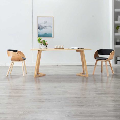 vidaXL Silla de comedor de madera curvada y cuero sintético negro (1/5)