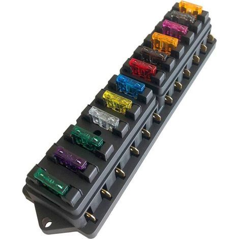 12 Voies Boîte à Fusibles de Voiture, 12V / 24V / 32V / 48V Porte-Fusible à Lame Standard Universel, avec Couverture Étanche et 10 Pièces Fusibles à Lame, pour Voiture Camion Bateau Marine (1/5)