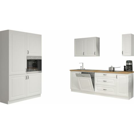 Conjunto de cocina modular Retro White 149 , 0x0cm, Encimera, Aglomerado laminado, MDF, LED