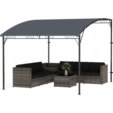 Outsunny Pergola 3.8 x 2.8 m con Tettuccio Montato a Parete, Grigio