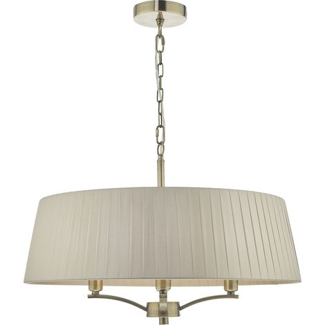 DAR CRISTIN - Suspension cylindrique laiton antique avec abat-jour ruban taupe, 4x E14 (1/5)