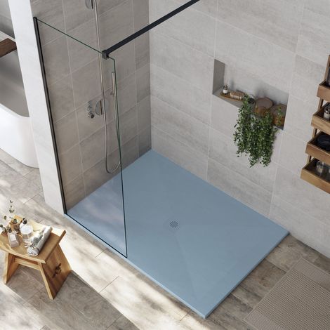 Receveur de douche 80x80 cm extra plat DEXA en résine surface ardoisée gris cendre Grille gris cendre (1/5)