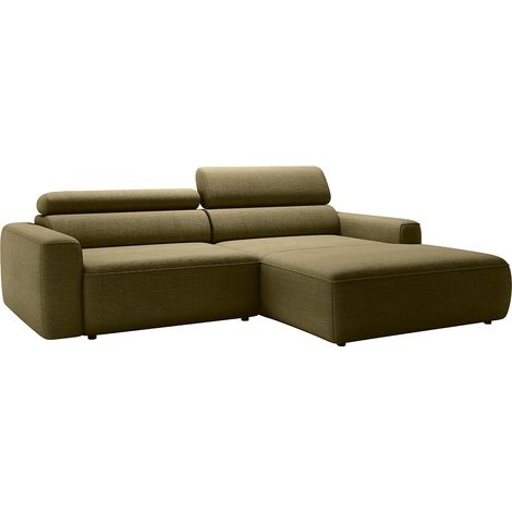 Canapé d'angle droit avec assise coulissante électrique en tissu chenille vert kaki TONALIO (1/5)