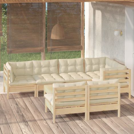 8-tlg. Garten-Lounge-Set mit Creme Kissen Massivholz Kiefer (1/5)