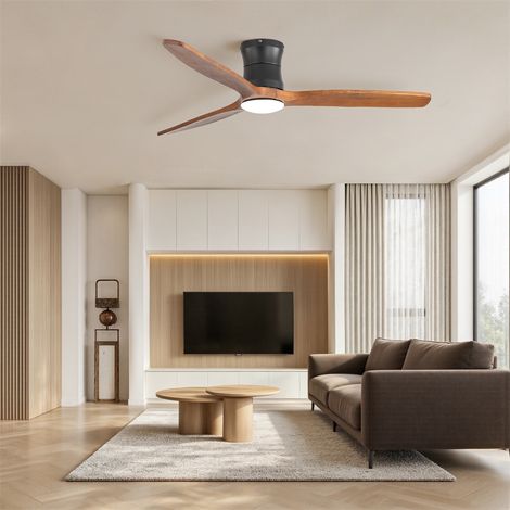 Ventilateur de Plafond 132cm - avec Éclairage LED Dimmable et Télécommande - 3 Pales en Bois Massif et Moteur DC Silencieux - Noir (1/5)