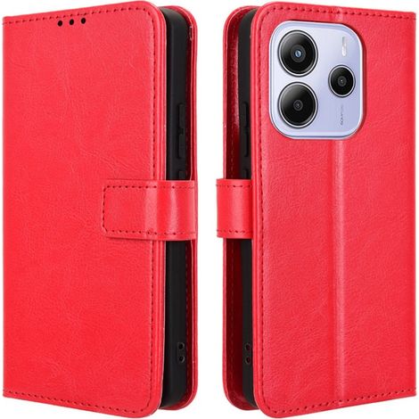 Étui à rabat pour Xiaomi Redmi Note 14 4G, portefeuille Crazy Horse, rouge