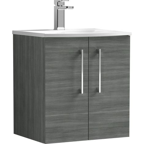 Balterley  Modern Bathroom 2 Soft Close Door Wall Hung Vanity & Basin, Anthracite, 500mm
