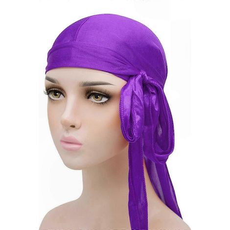 Weiches Seiden-Durag, langes elastisches Stirnband, Unisex-Kopftuch für Damen und Herren, Haarnetz zum Schnüren (1/5)