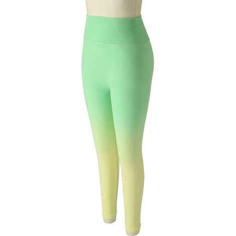 Pantalon de yoga jaune-vert effet push-up sans coutures, legging taille haute dégradé dégradé, grande taille (1/5)