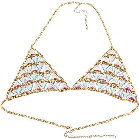 Body Chain - Rhinestone Waist Chain Adjustable For Bikini Beach Festival Wear - 1 Piece (1/5)
