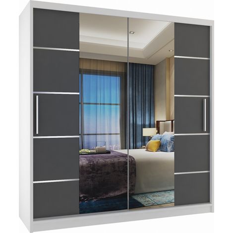 Schiebeschrank Belini 158 cm Mit Schubladen mit Spiegel grau stahlglänzend Hersteller (1/3)