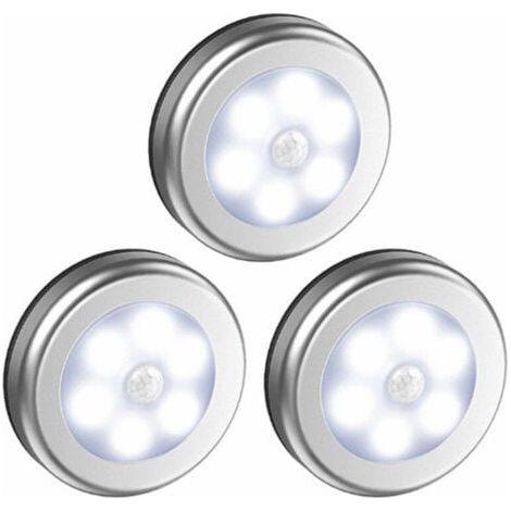 3Pcs Capteur de sécurité lumière extérieure,intérieure sans Fil PIR Détecteur de Mouvement Automatique Night Light, 6 LED Capteur Lumière extérieure Lampe pour escalier,Cabinet,Placard (1/4)