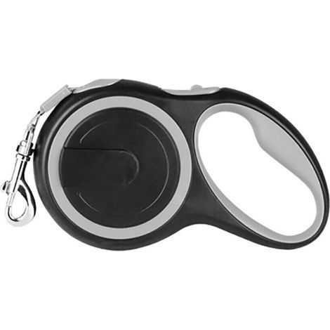 Laisse rétractable pour animaux de compagnie, poignée antidérapante, anti-obstruction, 5 mètres, matière ABS/nylon, grise (1/4)