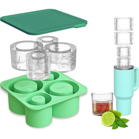 Eiswürfelform für Stanley Cup, Silikon mit Deckel, 4 große Zylinder-Eiswürfel, BPA-frei, Grün (1/5)