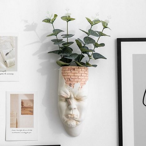 Vase Murale Visage Humain Abstrait - Décor Murale pour Fleurs Fraîches ou Artificielles - En Résine - Design Moderne et Sculptural - 1 Pièce (1/3)