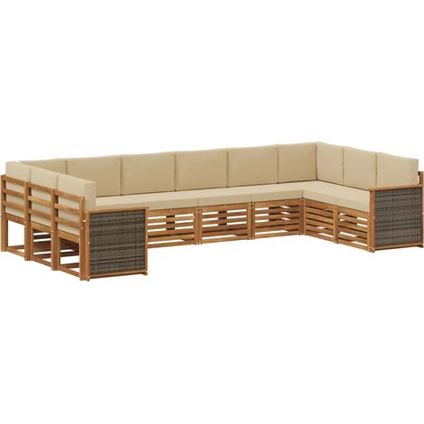 Set di divani da esterno 10 pz 10-Posti Naturale e Beige vidaXL (1/5)