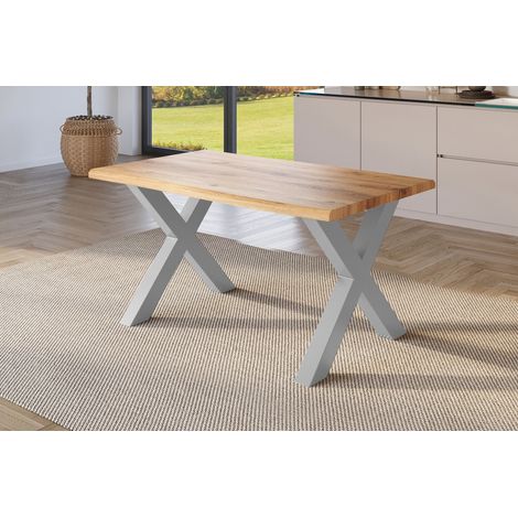 Esstisch Baumkante Holz-Optik Wildeiche 140 x 80 X-Gestell silber JULIUS (1/5)
