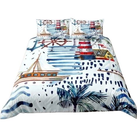 Housse de couette imprimée 3D à motif nautique 200x200cm, microfibre, légère, pour enfants (1/5)