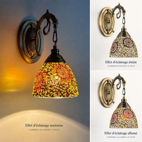 Applique murale rétro ethnique abat-jour verre couleur thé LED pour salon couloir café 16 × 16 × 32 cm – Livraison gratuite