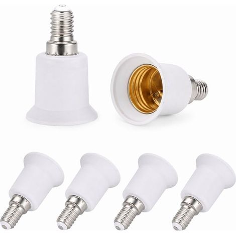 E14 vers E27 Adaptateur de Douille, Lot de 6 Adaptateur Convertisseur de Douille SES vers ES Base de Lampe, 0–250V Compatible Ampoules LED CFL Halogène et Incandescente pour Usage Domestique (1/5)