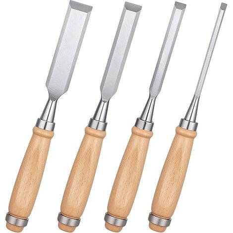 Ensemble de couteaux de gravure ciseau bois professionnel 4 pièces avec poignée pour graveurs, menuisiers, débutants et professionnels, taille: 6 mm 12 mm 18 mm 24 mm (1/5)