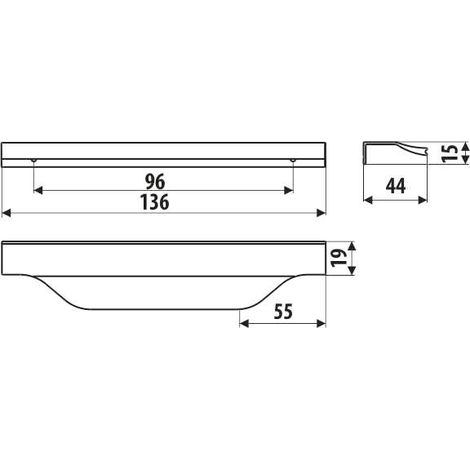 Manche UA119, chrome poli, longueur 136 mm, fraise C (1/2)