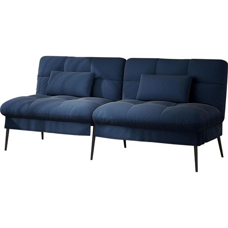 Comhoma – Canapé convertible 3 places en velours de coton – Dossier réglable 5 niveaux – Dimensions 174x55x72 cm – Pieds métalliques pour stabilité – Bleu