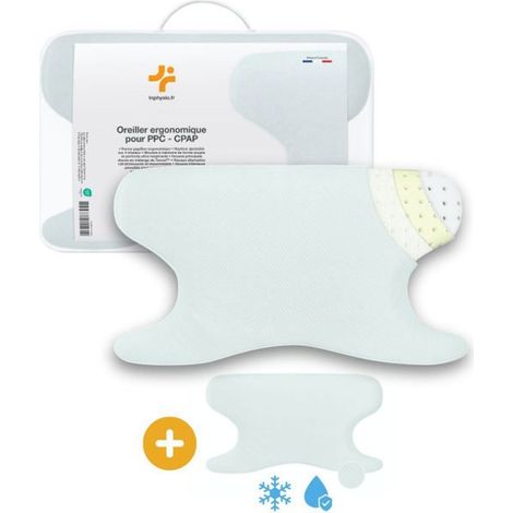 Oreiller Ergonomique - INPHYSIO - Set Oreiller PPC/CPAP + Taie Rafraîchissante - Hauteur Ajustable 4 Niveaux - Mousse à Mémoire (1/5)