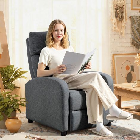 Fauteuil Relax Rembourré et Inclinable à 135° avec Repose-Pieds en Tissu, 69x87x100.5 cm, Gris (1/5)