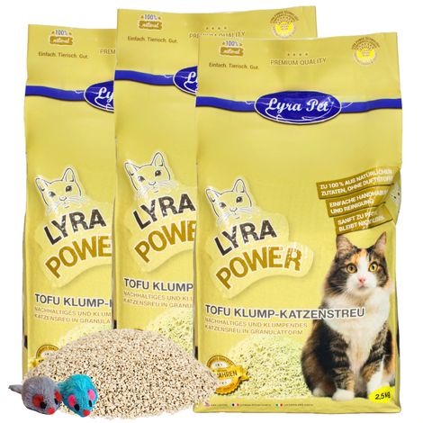 7,5 kg Lyra Pet® Tofu Litière pour chat agglomérante + 2 souris