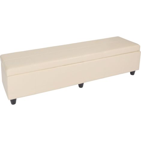 Banc banquette Kriens XXL, 180x45x45cm, cuir reconstitué, crème