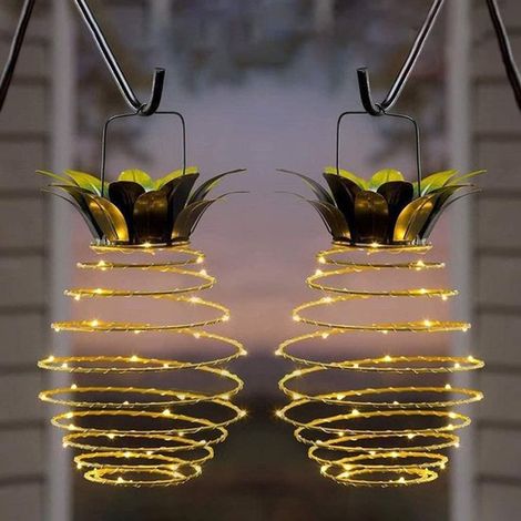 Set di 2 lanterne solari da appendere, 60 LED, luci solari da giardino a forma di ananas, luci a LED da giardino per uso esterno (1/5)