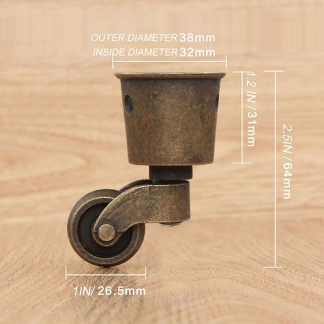 Ruote girevoli in ottone massiccio con fissaggio a vite - Stile vintage antico - 1 pezzo - Ruote universali per mobili, divani e tavoli - Bronzo A (1/4)
