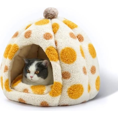 Katzenhöhle, Katzenbett für drinnen, Haustierbett, Katzenzelt – 41 x 41 x 45 cm – Gelb