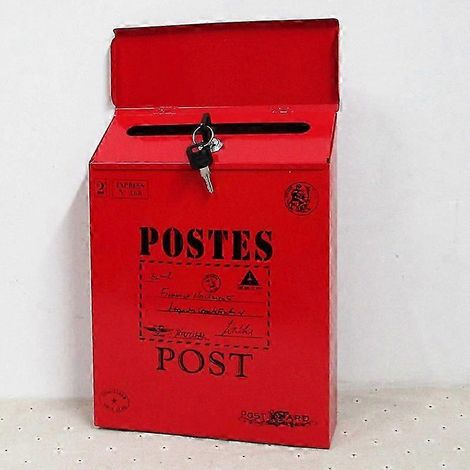 Boîte aux lettres murale vintage en fer forgé (plusieurs couleurs disponibles) - Rouge grands caractères (1/4)