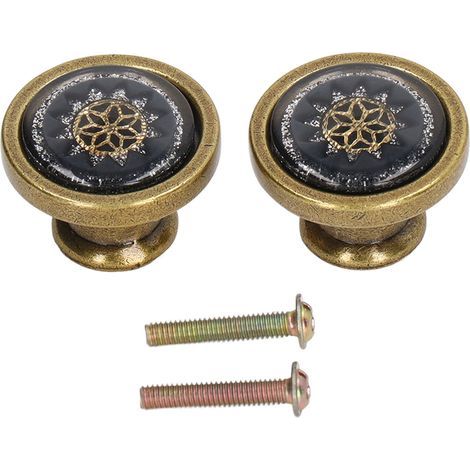 2 ensembles de boutons de poignée de quincaillerie de meubles anciens, en alliage de Zinc, rond, trou unique, porte d'armoire, cuivre noir (1/5)