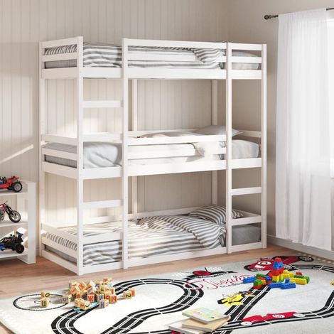 vidaXL Letto a Castello Triplo Bianco 75x190 cm Legno Massello di Pino (1/5)